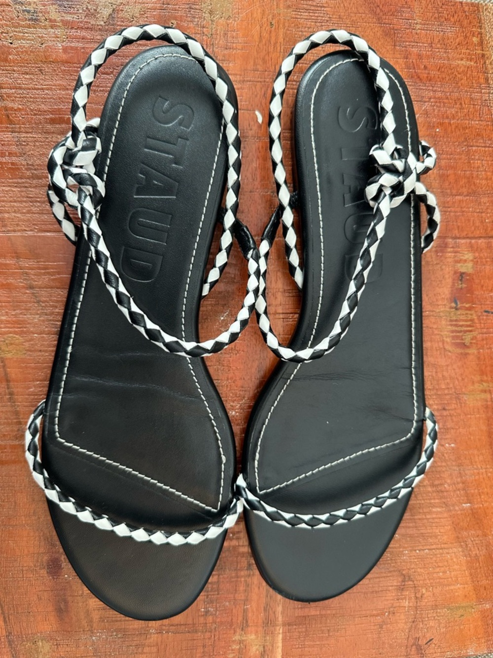 STAUD Laurel Woven Theater Sandals Black and White Size 40
